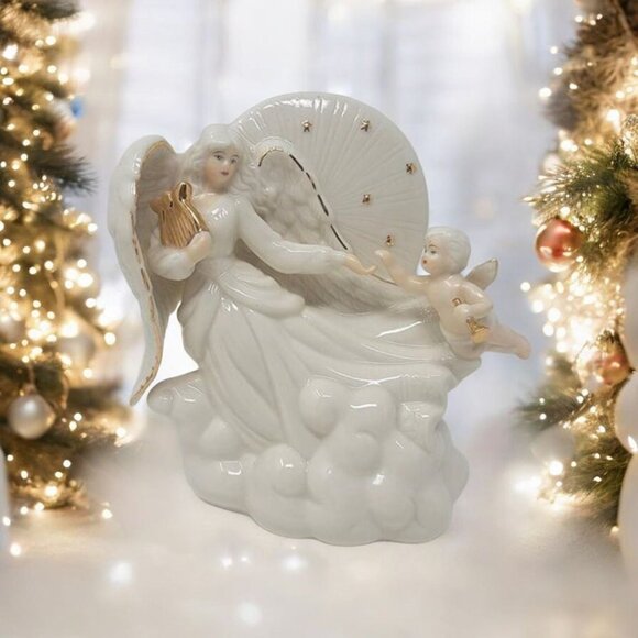 Avon Other - Vintage Christmas Decor Avon Angel & Cherub Porcelain Figurine Gold Stars 1998